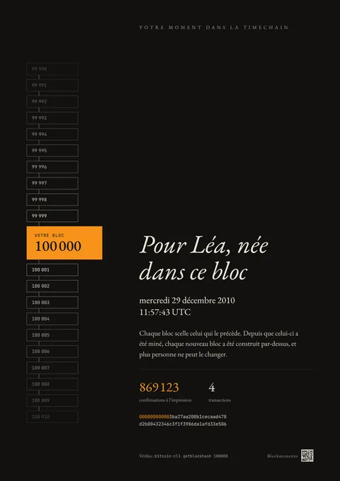Le modèle timechain, sur le bloc 100 000